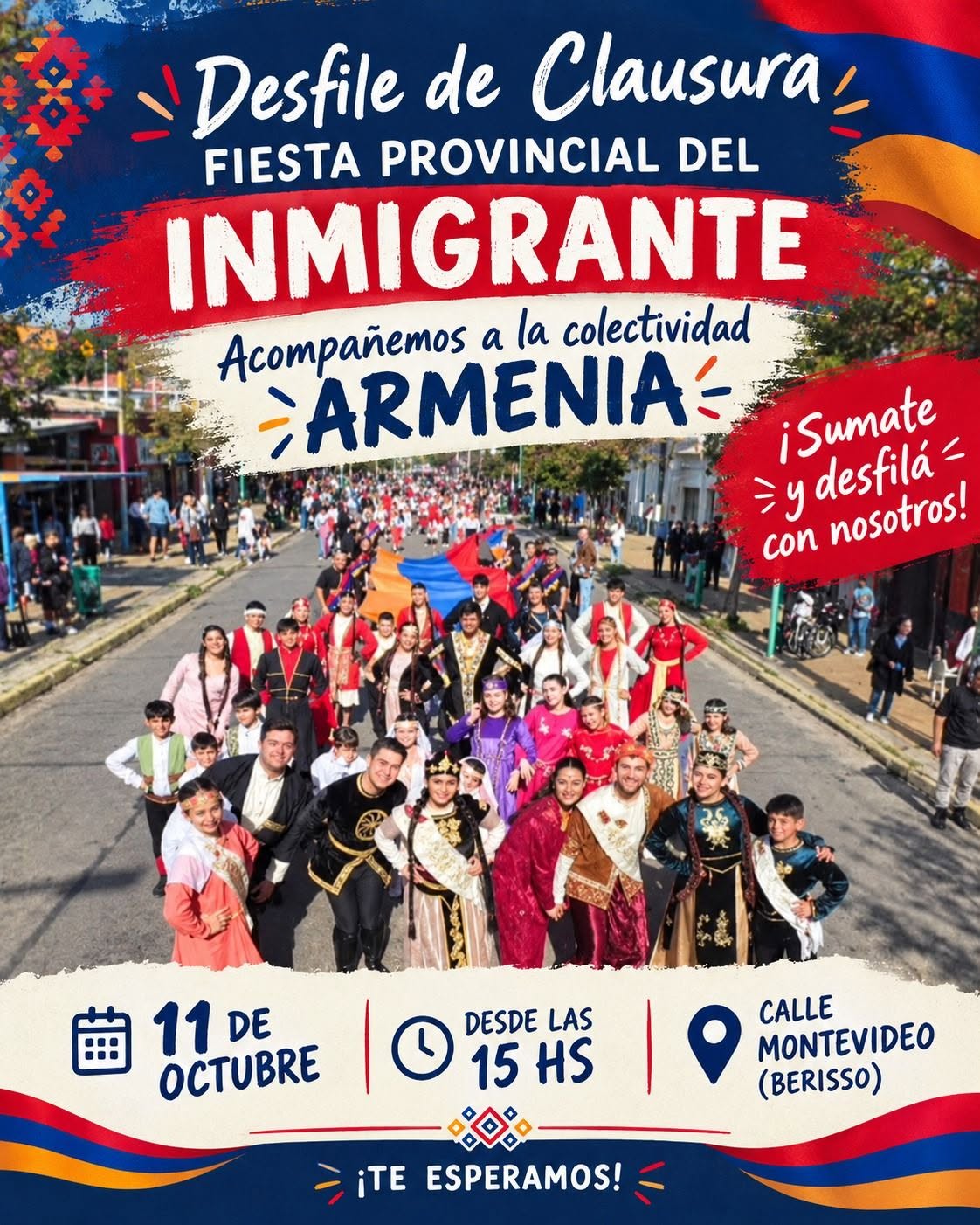 11 DE OCTUBRE, 15 HS EN BERISSO: ARMENIA EN DESFILE CLAUSURA DE FIESTA PROVINCIAL DEL INMIGRANTE.