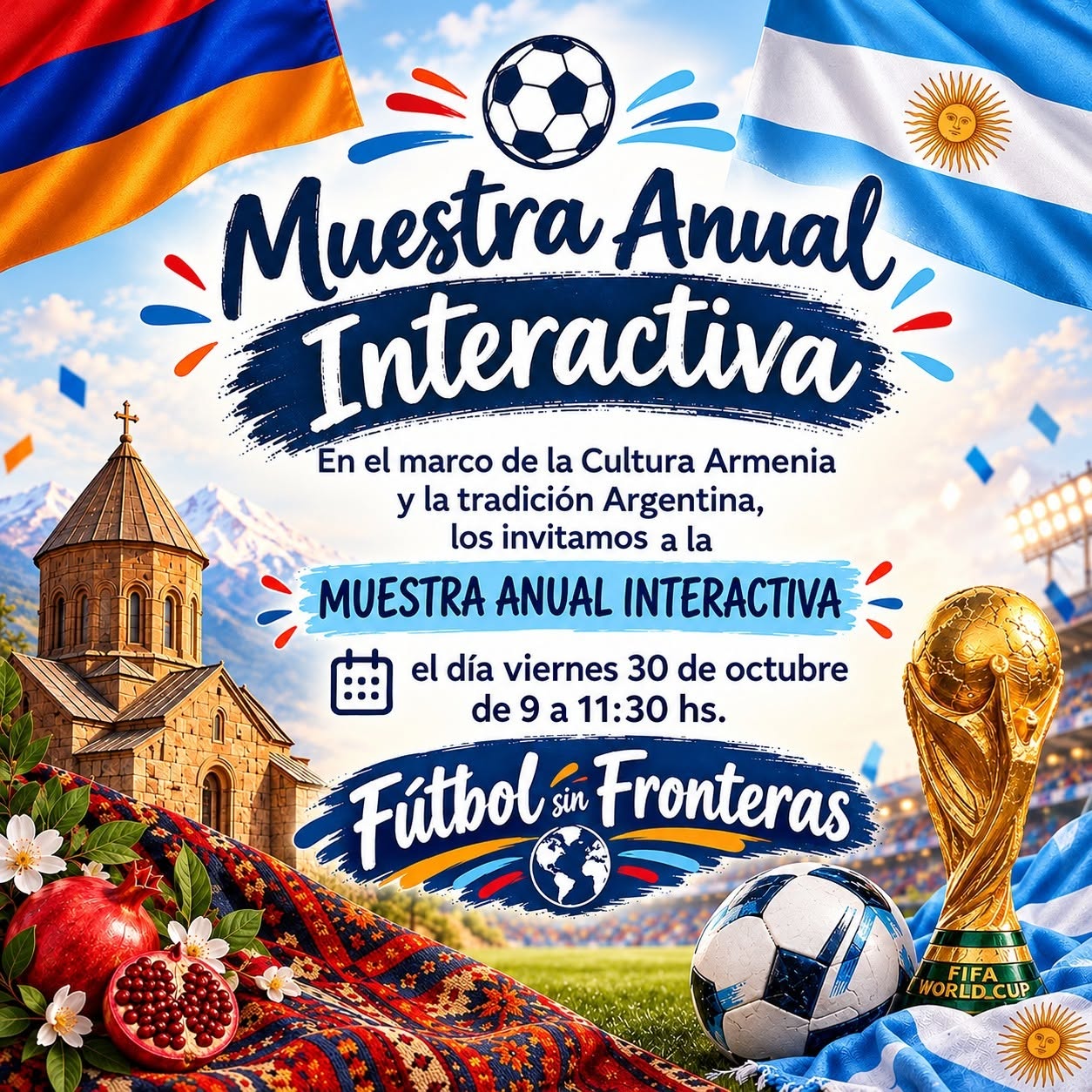 30 DE OCTUBRE, 9-11.30 HS EN INSTITUTO ARMENIO BAKCHELLIAN: MUESTRA INTERACTIVA «FÚTBOL SIN FRONTERAS».