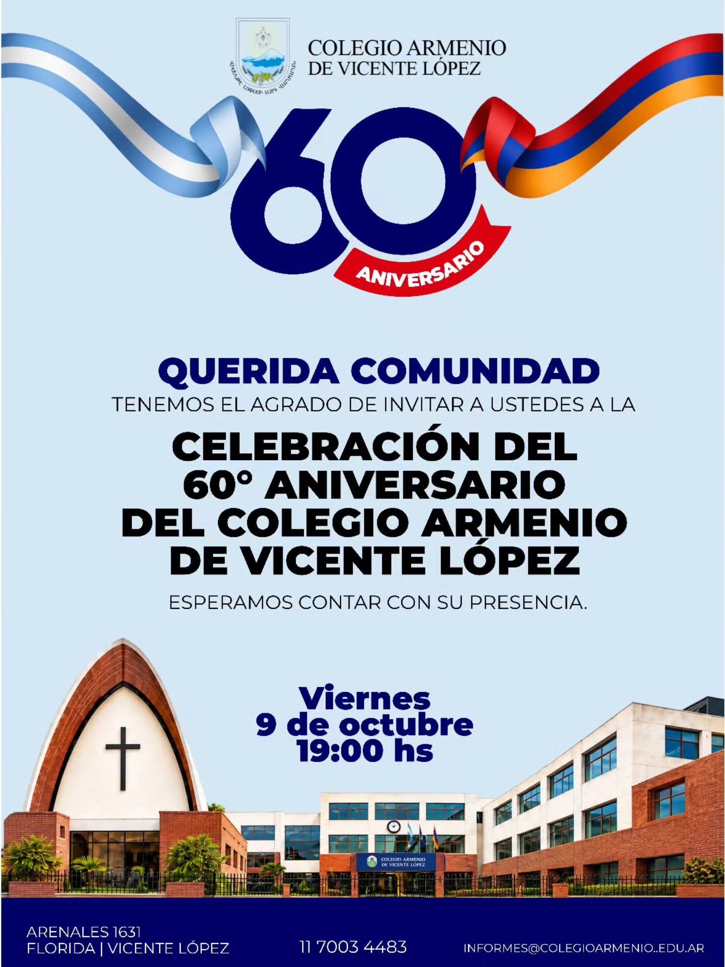 THIS FRIDAY, OCTOBER 9, 7 PM: THE ARMENIAN SCHOOL OF VICENTE LÓPEZ CELEBRATES ITS 60TH ANNIVERSARY.