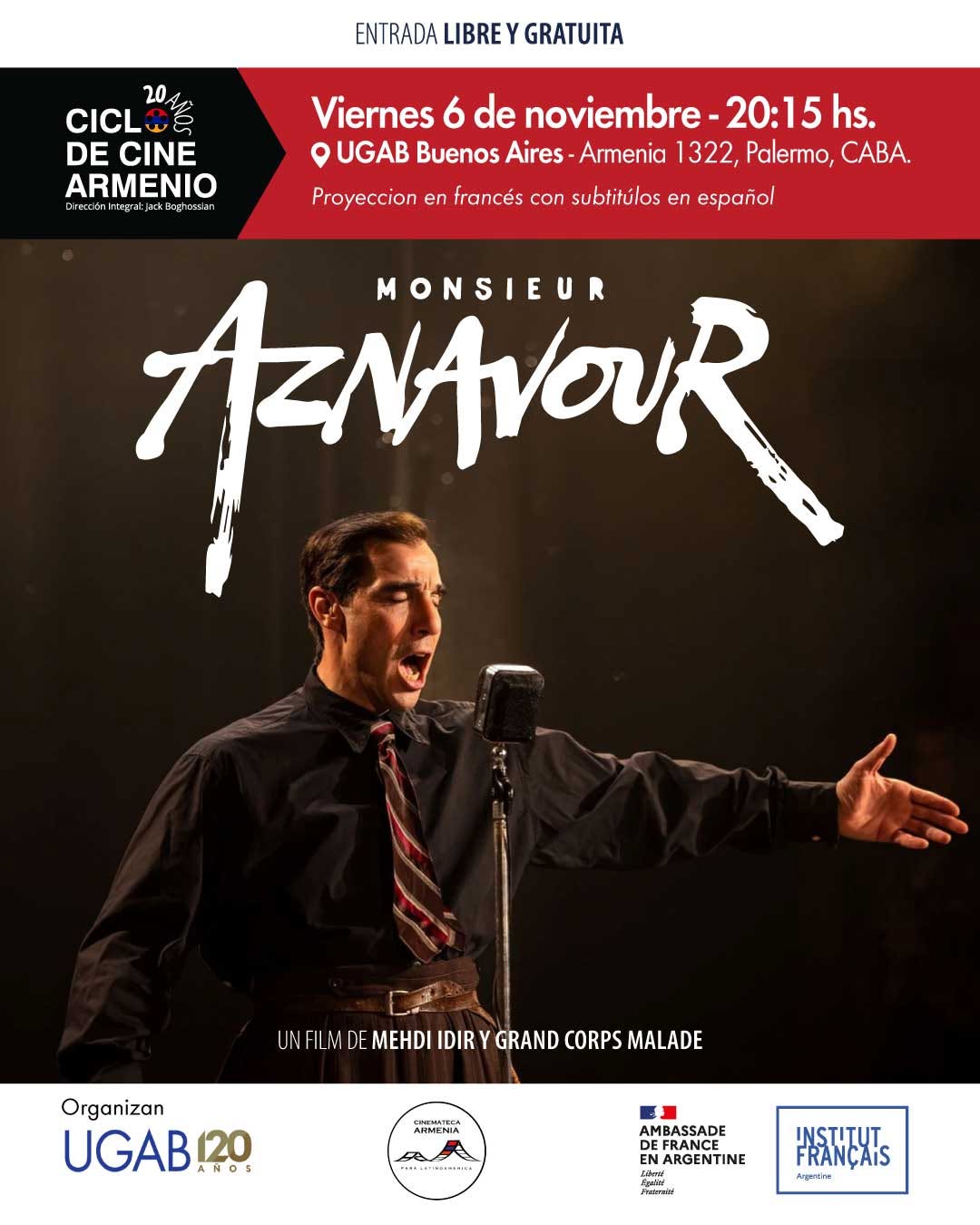 6 DE NOVIEMBRE, 20.15 HS EN UGAB BS AS: NUEVA PROYECCIÓN DE «MONSIEUR AZNAVOUR», CON SUBTÍTULOS EN ESPAÑOL.