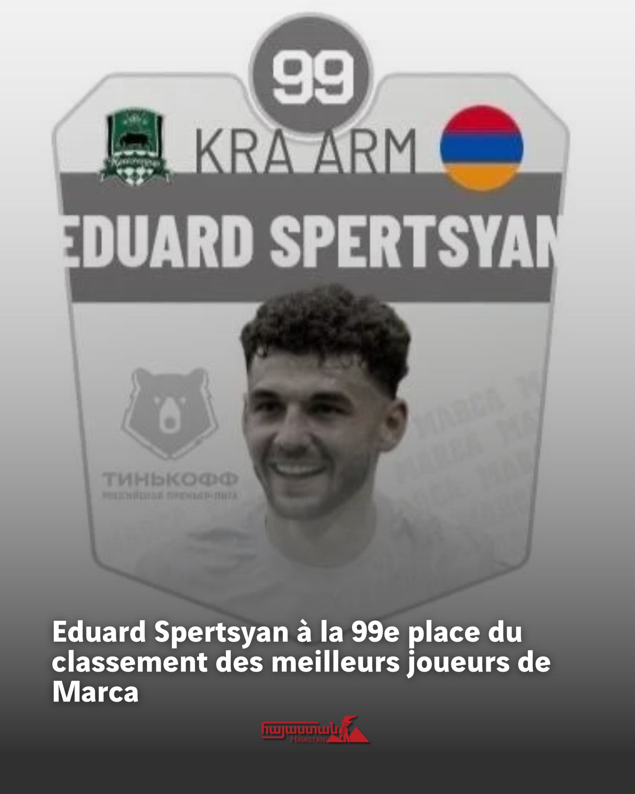 Eduard Spertsyan à la 99e place du classement des meilleurs joueurs de Marca
