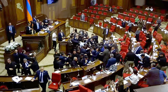 Armenian Parliament Erupts Into Brawl as Ruling Party and Opposition Lawmakers Clash