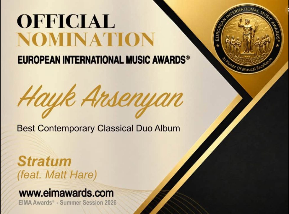 Armenian pianist Hayk Arsenyan's album wins gold medal at European International Music Awards