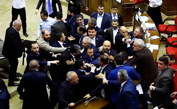 Pashinyan Praises His Party Members after Brawl in Parliament