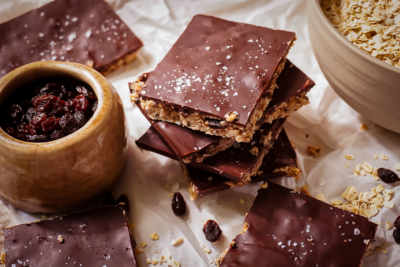 No Bake Chocolate, Tahini, Oat and California Raisin Bars
