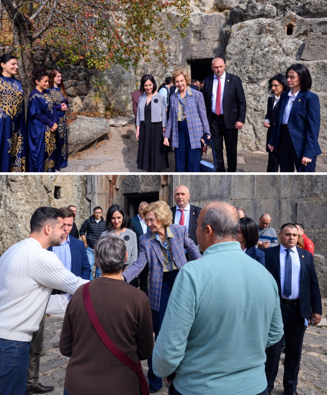 La reine Sophie d’Espagne en visite au monastère de Geghard