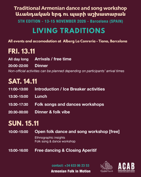 Join us in Barcelona for the 5th Edition of our Armenian folk dance and song gatherings in Europe!