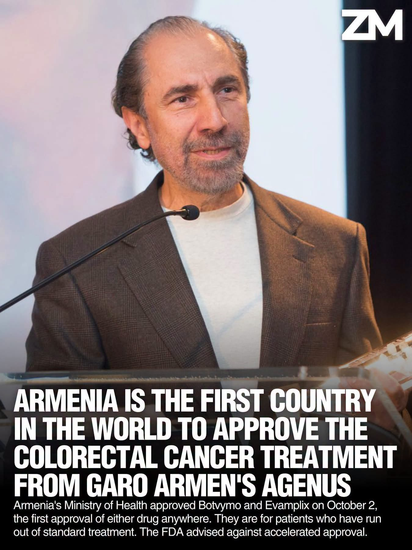 Armenia Is the First Country in the World to Approve the Colorectal Cancer Treatment From Garo Armen’s Agenus