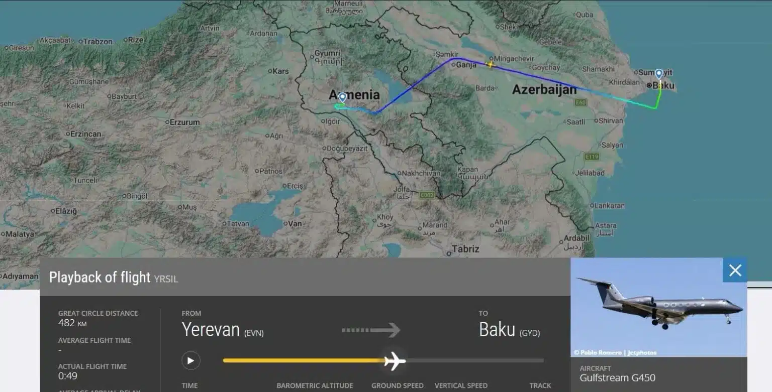 Un avion a effectué un vol entre Erevan et Bakou aujourd’hui indique Factor.am