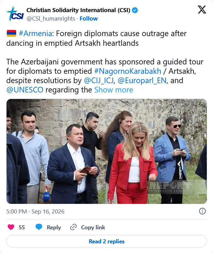 Christian Solidarity International (CSI): Foreign diplomats spark outrage after dancing in sparsely populated areas of Artsakh's heartland