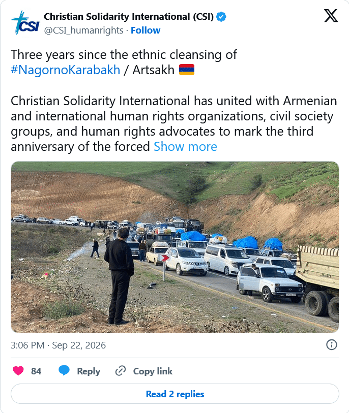 Christian Solidarity International (CSI) : Nous demandons : – La libération immédiate et inconditionnelle de tous les détenus et otages arméniens