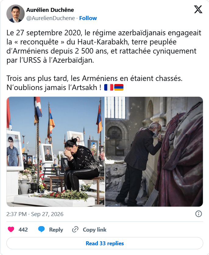 Aurélien Duchêne: Let us never forget Artsakh!