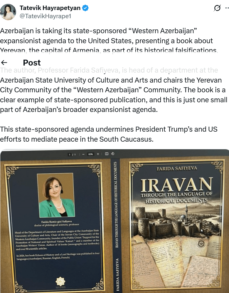 Tatevik Hayrapeytyan : le programme expansionniste de l’Azerbaïdjan présenté aux Etats-Unis