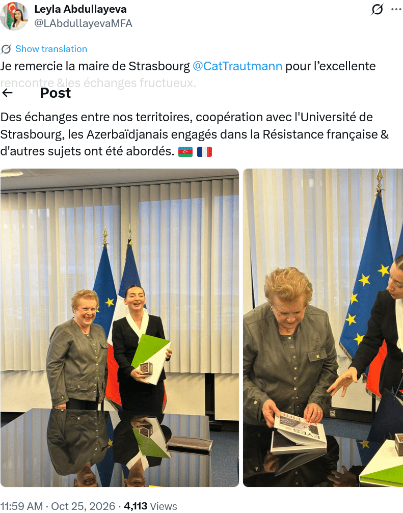 Leyla Abdullayeva remercie la maire de Strasbourg