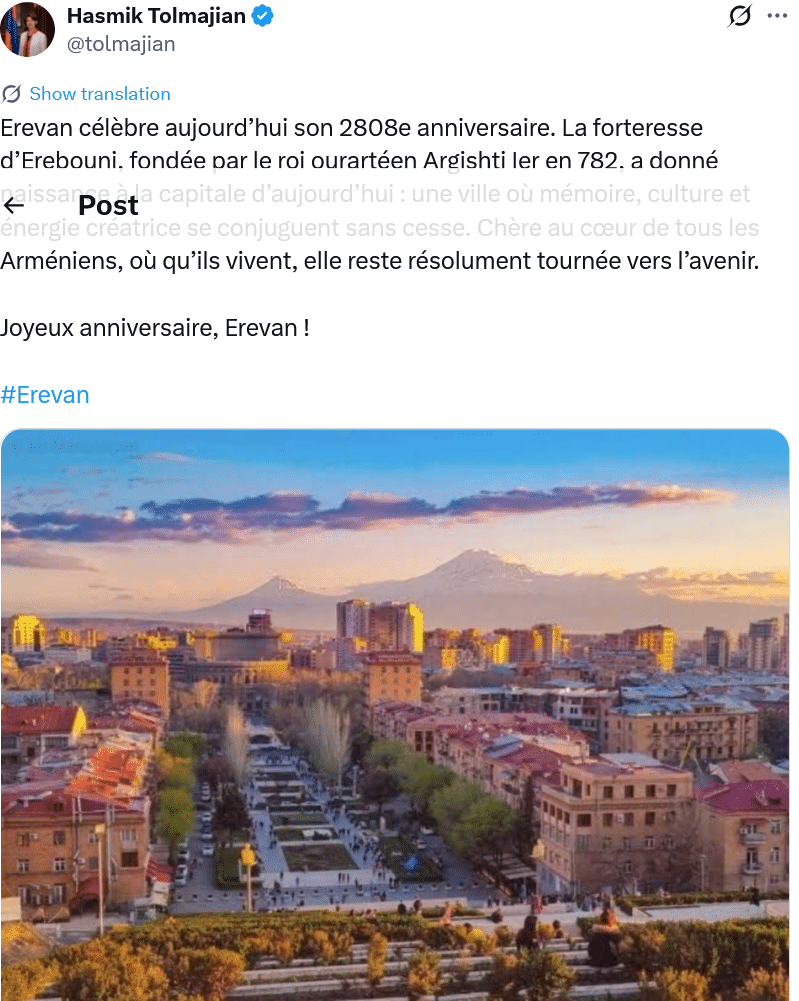 Hasmik Tolmajian : Joyeux anniversaire, Erevan !