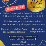 La Unión Compatriótica Armenia de Marash celebrará su 102º aniversario con una cena y un espectáculo musical en Buenos Aires